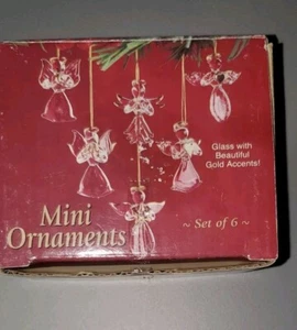 Adorable Set of 6 Miniature Clear Glass Gold Accents Mini Angel Ornaments - Picture 1 of 11