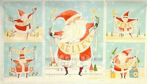 LOVE SANTA Cotton Fabric PANEL - Cori Dantini Christmas Collection, 24" x 44" - Picture 1 of 3