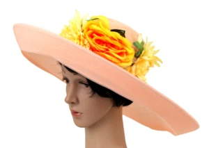 Patricia Underwood Pale Pink Oversize Wide Brim Flowers Women's Hat OS - Picture 1 of 10