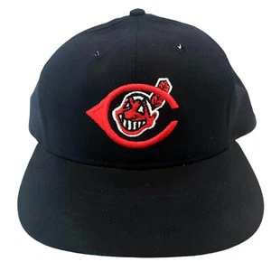 Cappello vintage Cleveland Indians Roman Pro nero etichetta taglia 7 1/8 MLB - Foto 1 di 7