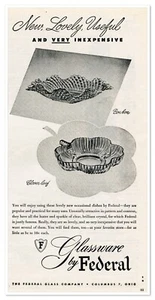 Anuncio impreso Federal cristalería caramelo y plato de hoja de trébol 1947 anuncio de 3/4 páginas - Imagen 1 de 4