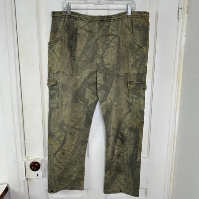 Calça de moletom masculina vintage Jerzees carga ao ar livre grande camuflagem madeira EUA 90s Y2K - Imagem 1 de 4