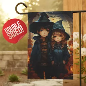 Halloween Gartenflagge, Junge Mädchen Hexe Kostüm, Trick or Leckerbissen, Mama Geschenk für sie - Bild 1 von 13