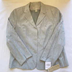 Norton McNaughton Sz 16 NWT 3 Button Blazer Mint Green Single Breasted Floral - Picture 1 of 7