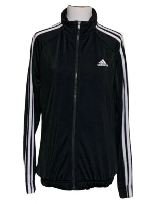 Chaqueta Adidas Mujer Pequeña Negra Blanca Rayas Atlética Deportiva Cremallera Foto 1 de 4