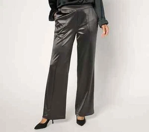 #225 Isaac Mizrahi ¡En vivo! Pantalones Regulares Always Isaac Tejido Satén Pierna Ancha Talla XL - Imagen 1 de 1