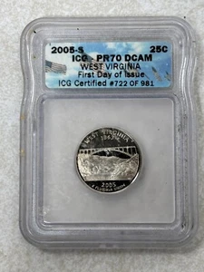 2005 S West Virginia CLAD Quarter 25C PR70DCAM ICG FDOI DCAM - Picture 1 of 3