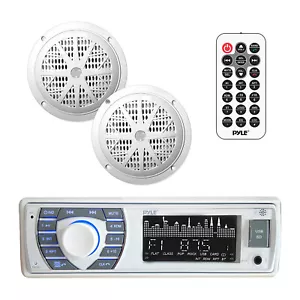 Pyle PLMRKT36WT 5.25 Inch Bluetooth Marine Stereo Receiver Speaker Kit (2 Pack) - Picture 1 of 6
