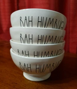 Set of 4 - Rae Dunn by Magenta "BAH HUMBUG!" Ceramic Footed Bowls - Picture 1 of 6