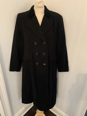 Abrigo largo de lana negro vintage Albert Nipon cuello terciopelo para mujer talla 8” Foto 1 de 3