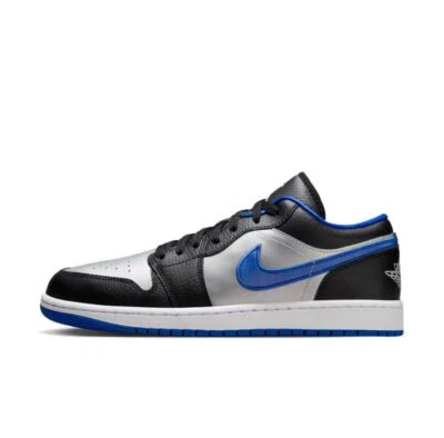 Nike Air Jordan 1 Bajo Negro Blanco Juego Royal Metallic Platinum 553558-007 Hombres Foto 1 de 4