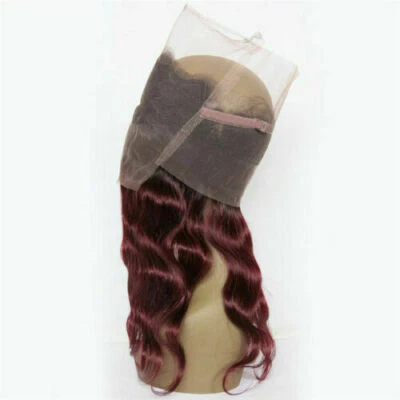 12A LACE 360 FRONTAL CLOSURE 1B/99j BURGUNDY BRAZILIAN HUMAN HAIR ROUND HEAD 90g - Image 1 of 4