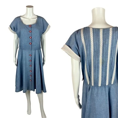 Vestido retro vintage años 80 para mujer grande estilo años 50 azul denim lunares calce y fl Foto 1 de 4
