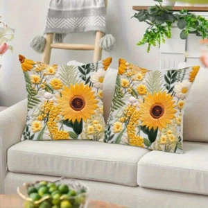 2pc Rustic Sunflower and Daisy Print Pillow Cover 18x18 Inches - Picture 1 of 11