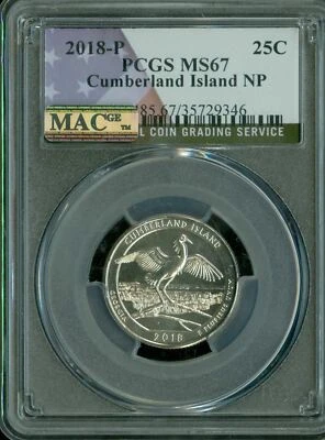 2018 P CUMBERLAND FLAG QUARTER PCGS MS67 PQ 2ND FINEST REGISTRY MAC SPOTLESS * - Image 1 of 4