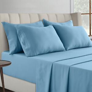 6 Pcs Bed Sheet, Fitted Sheet, Pillowcases Set Soft Deep Pocket King/Queen/Full 