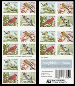US 5126-5129 5129b Songbirds in Snow F booklet 20 MNH 2016 - Picture 1 of 1