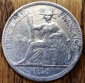Moneda de plata 1895-A francesa Indochina Piastre - Libertad sentada, en estado bastante bueno+ - limpia - Imagen 1 de 2