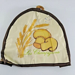 VTG 70s Toaster Cozy Cover Franco Mushroom Quilted Les Champignons Wood Knob - Picture 1 of 6
