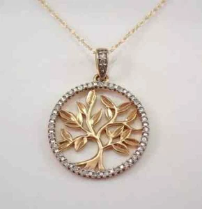 1Ct Round Lab Created Moisssanite Tree Of Life Pendant 14K Yellow Gold Plated - Picture 1 of 6