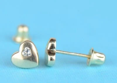 14K White or Yellow Gold Heart Shape CZ Stud Earrings - Изображение 1 из 4