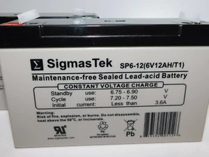 NEW Genuine SigmasTek SP6-12 6V 12AH F2 SLA Replacement Battery - Picture 1 of 2
