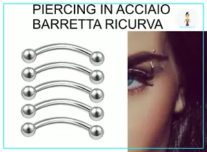 Piercing Sopracciglio Curvo Acciaio Chirurgico Banana Trago Helix Argento - Foto 1 di 7