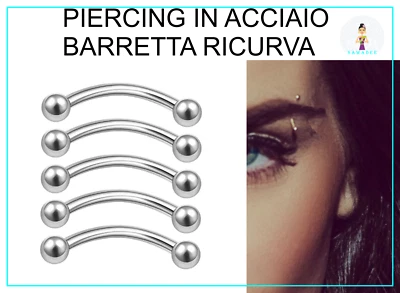 Piercing Sopracciglio Curvo Acciaio Chirurgico Banana Trago Helix  Argento - Immagine 1 di 4