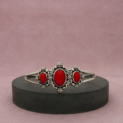 carolyn pollack sterling silver american west coral cuff bracelet size 6.5in - Image 1 of 3