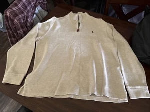 POLO RALPH LAUREN Men's French Ribbed Cotton 1/4 Zip Pullover Ivory Size Large - Picture 1 of 8