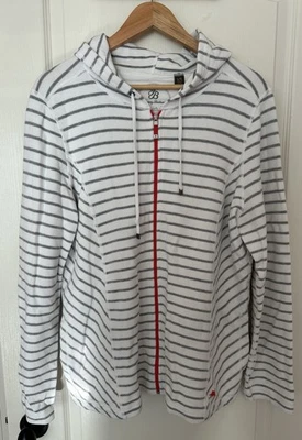 Tommy Bahama Women’s Hoodie Sweatshirt White Navy Blue Stripe Zip Cotton L Large - Image 1 of 4