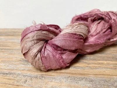 5 yards frabjous fibers recycled sari silk ribbon in tea rose . eco friendly - Image 1 of 4
