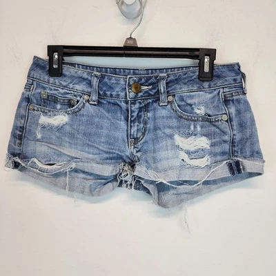 American Eagle Low Waist Cutoff Micro Denim Shorts Size 2 Distressed Ripped Y2K - Image 1 of 4