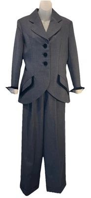 CHRISTIAN DIOR Gry 羊毛 Blk 天鹅绒装饰西装阔腿裤套装 ~ 编号 ~ 尺寸 38 — 第 1/4 张图片