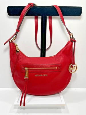 Authenticated MICHAEL KORS Rhea Zip Top Soft Pebble Leather Messenger Bag-Red - Image 1 of 4