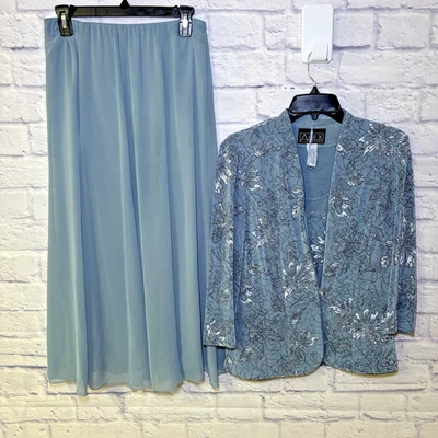 Alex Evenings 女式蓝色亮片 3 件礼服夹克背心套装 S 码正式 — 第 1/4 张图片