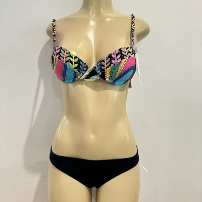 Nuevo Bikini Trina Turk Talla 4 Negro Parte Inferior Hipster Jardín Paisley Top con Aros Foto 1 de 4