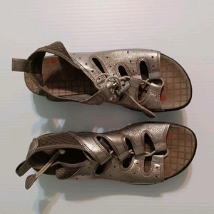 Ecco Women's Size 38 Gladiator Sandals Leather Silver Comfort Jab Toggle - Picture 1 of 6
