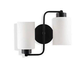 2 Light Black Metal Wall Sconce Vanity Light Fixture Cylinder Glass Shades - Picture 1 of 8