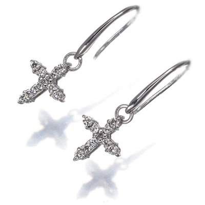 Auth STAR JEWELRY Earrings Diamond 0.08ct/0.08ct Cross Hook 18K WG  - Image 1 of 4