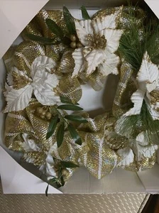 20 Inch Mesh Wreath  Holiday Time Indoor Decoration Only, Poinsettia Theme - Picture 1 of 2
