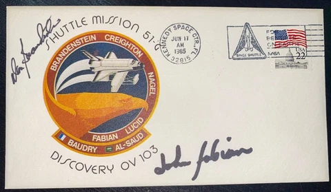 STS 51-G crew patch cover , Autographed by (2) Brandenstein & Fabian Cover