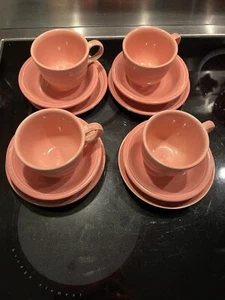 Vtg 11 Pce Fiesta Rose Pink Set (4 cups, 3 saucers, 4 bowls) 1 Harlequin Saucer - Picture 1 of 6