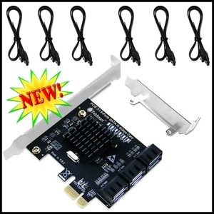 PCIE 3.0 X1 6 Ports 6Gbps Max Speed SATA III Expansion Card ASMedia ASM1166 NEW - Picture 1 of 9