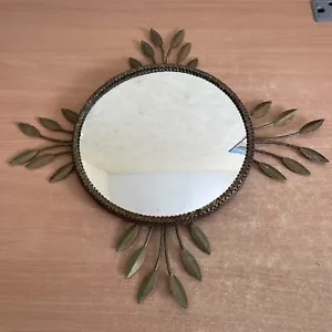 More details for vintage retro circular convex wall mirror metal leaf outside of the frame 31cm