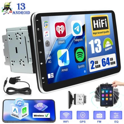10.1" Android 13 Apple Carplay Car Stereo GPS WiFi FM Double Din Rotatable Radio - Image 1 of 4