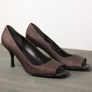 Stuart Weitzman Brown Peep Toe Cork Heels Size 9 - Picture 1 of 11