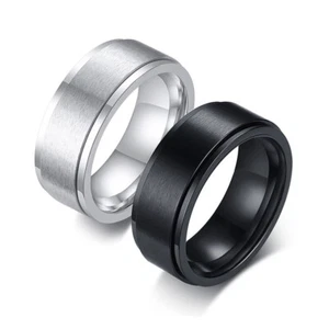 Anillo de acero inoxidable 8 mm plateado/negro mate acabado giratorio para hombre talla 8-12 - Imagen 1 de 9