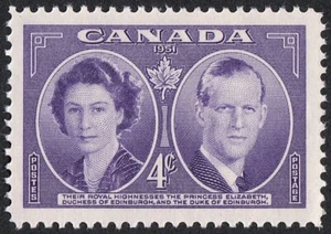 1951 CANADA ROYAL VISIT PRINCESS ELIZABETH & PHILIP 4¢ STAMP, MINT MNH Scott 315 - Picture 1 of 4