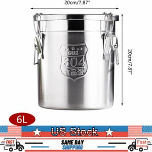 Airtight Rice Bucket 304 Stainless Steel Canister Food Storage Containers 6 L - Picture 1 of 15